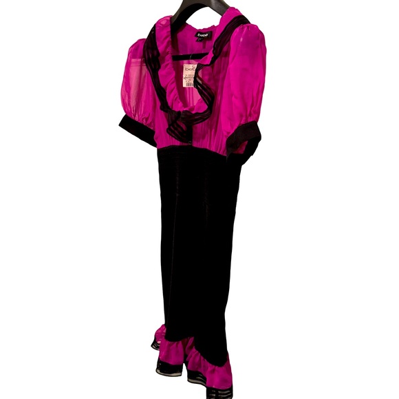 Bebe NWT Size M Pretty Pink Purple Black Silk High Waisted Ruffled Dress. (0573) - Picture 2 of 16